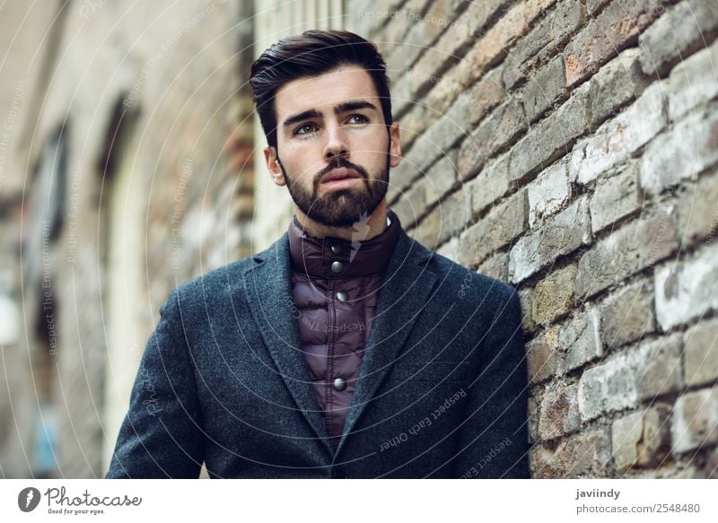 Young bearded man wearing british elegant suit outdoors Lifestyle Elegant Style Beautiful Hair and hairstyles Human being Masculine Young man