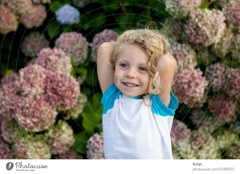 blond child Happy Beautiful Face Summer Garden Child Human being Baby Boy (child) Man Adults Infancy Hand Environment Nature Plant Flower Blonde Smiling Small