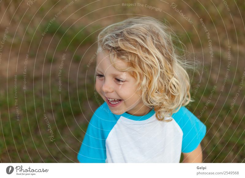 Small child with long blond hair enjoying of a sunny day Happy Beautiful Face Summer Child Human being Baby Boy (child) Man Adults Infancy Environment Nature