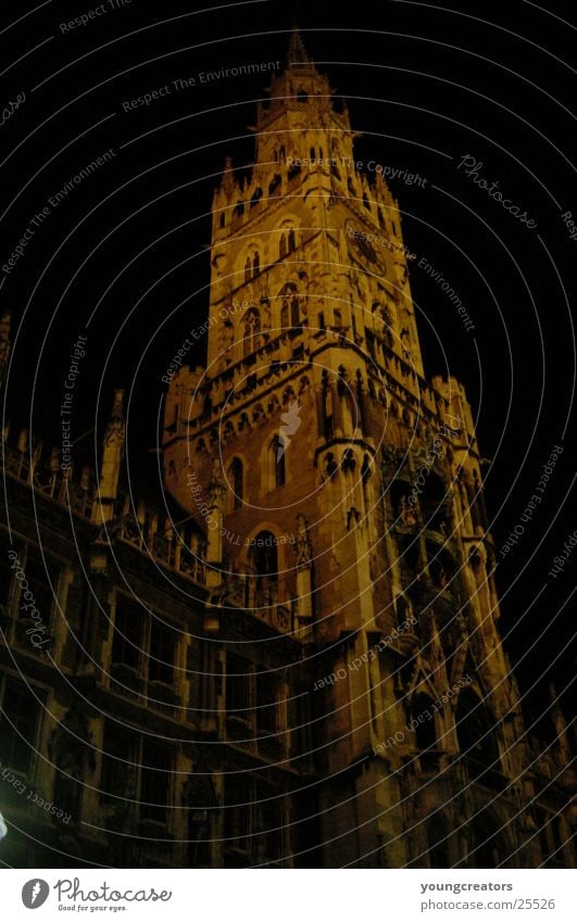 Munich downtown at night City hall City hall tower Historic Night Architecture Tower erienplatz