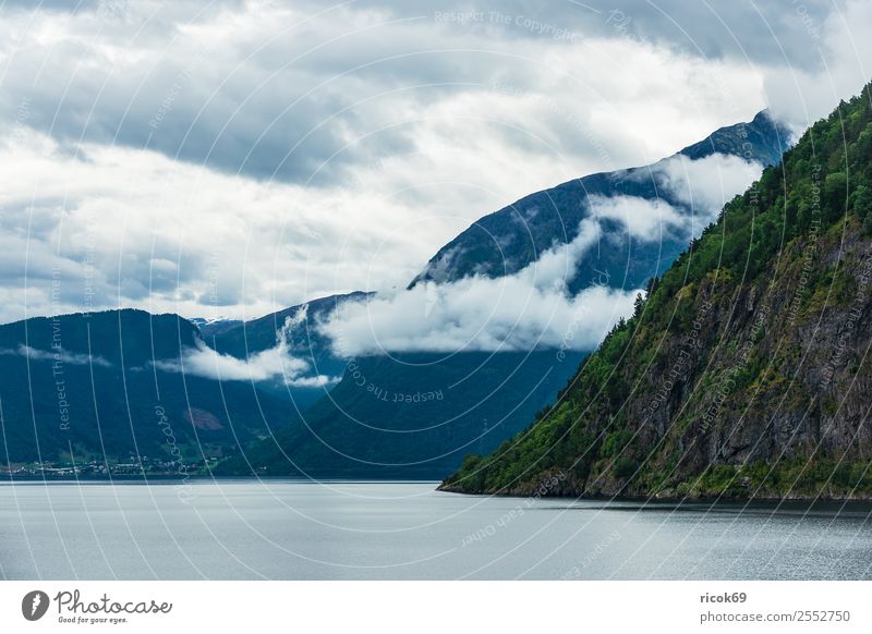 View of the Aurlandsfjord in Norway Relaxation Vacation & Travel Tourism Mountain Nature Landscape Water Clouds Rock Fjord Tourist Attraction Idyll Environment