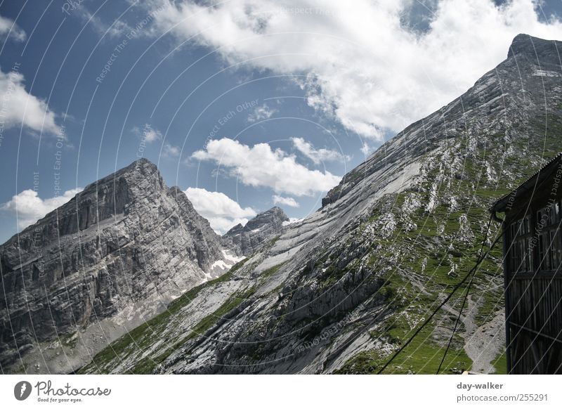 Watzman Family Landscape Sky Clouds Summer Beautiful weather Snow Grass Rock Alps Mountain Peak Famousness Tall Blue Green Silver White little Watzman