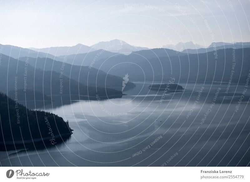 The blue country Nature Landscape Water Sky Spring Beautiful weather Alps Mountain Alpine foothills Peak Lake Lake Walchen Relaxation Horizon Far-off places