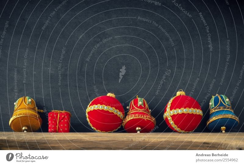 Old Christmas balls in front of a blackboard Design Winter Decoration Christmas & Advent Blackboard Ornament Anticipation Love Peace Tradition