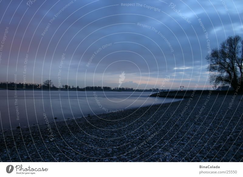 blue evening Night Night sky Twilight Clouds Sky Evening Water Landscape Coast River Nature