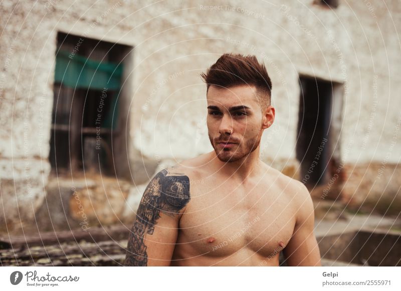 Attractive guy Lifestyle Beautiful Body Sports Human being Masculine Boy (child) Man Adults Fashion Tattoo Beard Fitness Eroticism Muscular Naked Strong White