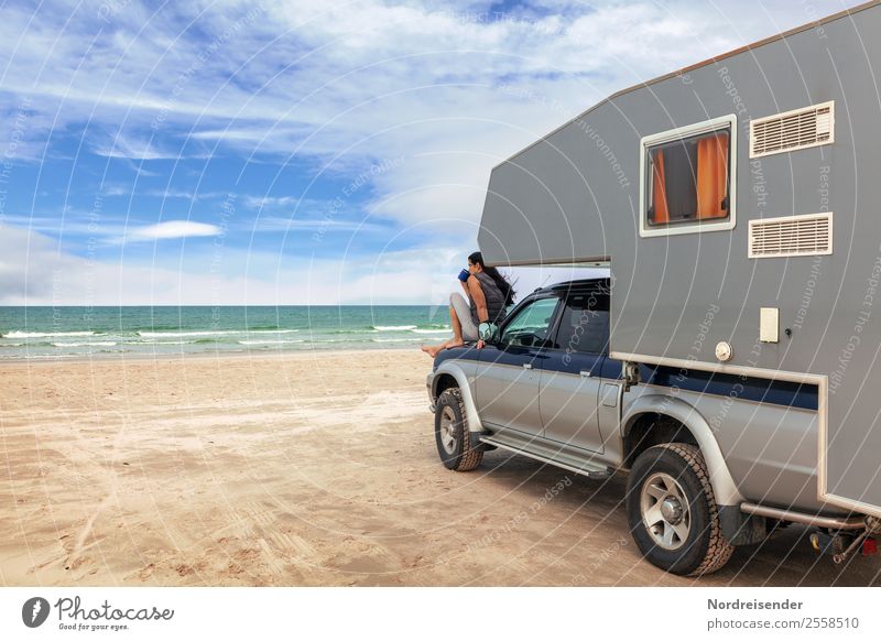 Coffee with sea view Drinking Lifestyle Style Happy Leisure and hobbies Vacation & Travel Freedom Camping Summer Summer vacation Beach Ocean Human being