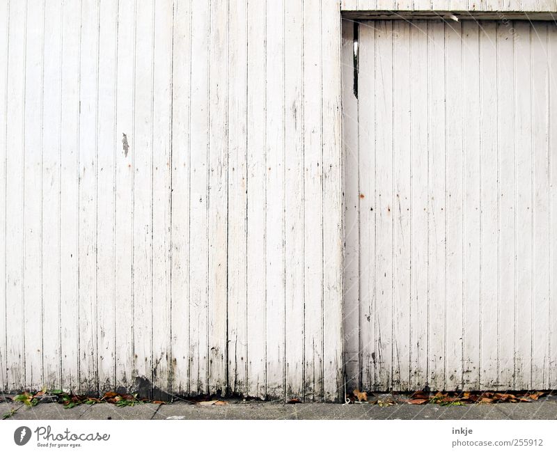 three colours white (2) Living or residing House (Residential Structure) Outskirts Deserted Gate Wall (barrier) Wall (building) Facade Door Garage door