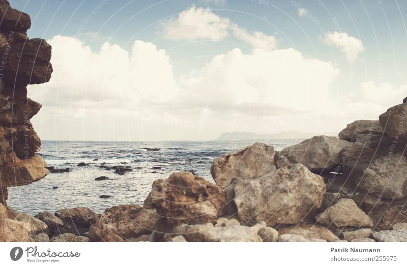 coastal panorama Environment Landscape Sky Clouds Horizon Summer Climate Beautiful weather Waves Coast Beach Ocean Adventure Relaxation Vacation & Travel Idyll