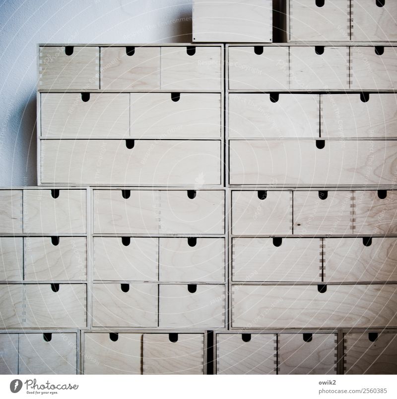 Modular principle Drawer Containers and vessels Stack Wood Firm Together Many Arrangement Colour photo Subdued colour Interior shot Detail Pattern