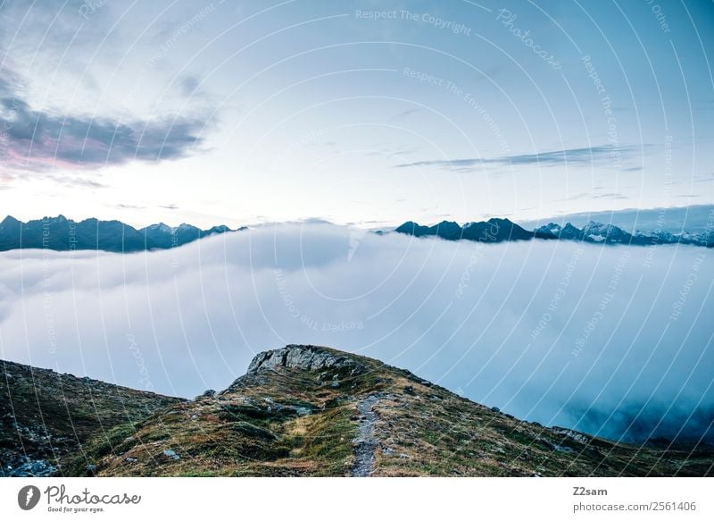 View in direction Kaunertal Environment Nature Landscape Sky Clouds Summer Fog Alps Mountain Peak Gigantic Infinity Adventure Loneliness Apocalyptic sentiment