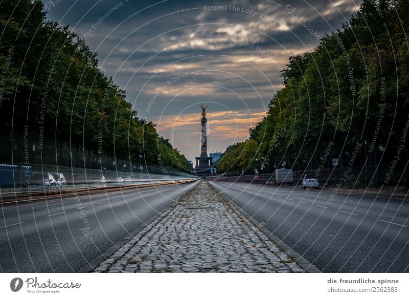 Long-term exposure on the Straße des 17. Juni Sky Clouds Sunrise Sunset Summer Weather Tree Berlin Victory column Germany Europe Town Capital city Downtown