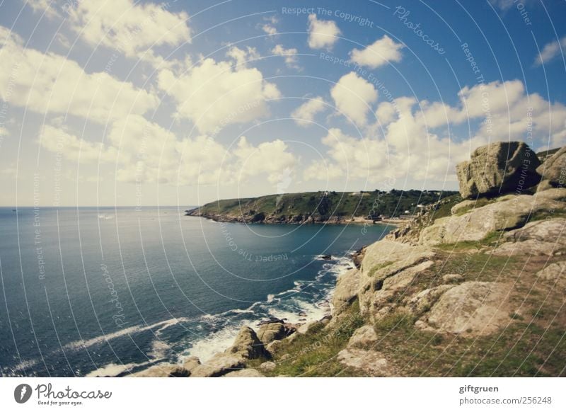 just another perfect day Environment Nature Landscape Elements Earth Water Sky Clouds Horizon Summer Beautiful weather Hill Rock Waves Coast Bay Ocean Island