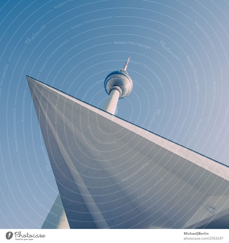 Television tower Berlin from below with porch Germany Tower Manmade structures Building Architecture Tourist Attraction Landmark Alexanderplatz