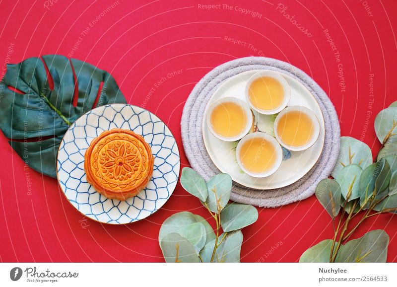 Flat lay of chinese moon cake Dessert Tea Style Design Happy Beautiful Decoration Feasts & Celebrations Art Culture Plant Fashion Fresh Hot Hip & trendy