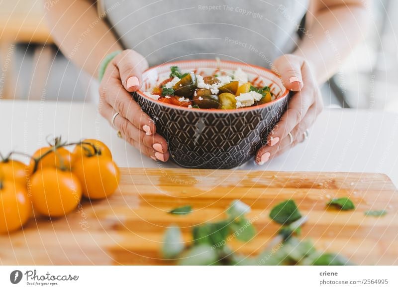 close up of prepared vegetables in bowl Cheese Vegetable Nutrition Eating Lunch Dinner Vegetarian diet Lifestyle Kitchen Woman Adults Hand Fresh Natural Green