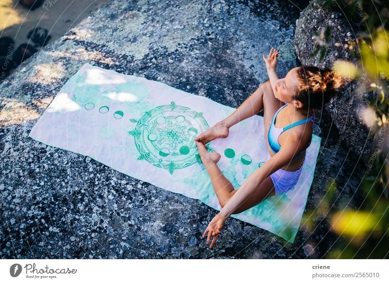 attractive woman doing meditation at beach Lifestyle Beautiful Body Relaxation Meditation Vacation & Travel Summer Sun Beach Ocean Sports Yoga Human being Woman