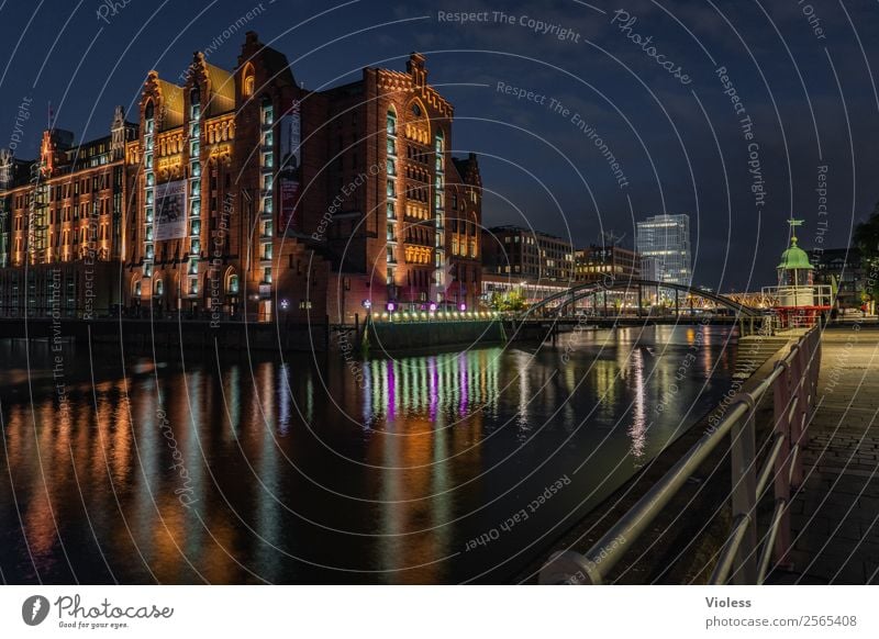 hafencity Harbor city Hamburg Harbour Museum Night Dark Illuminated reflection Night shot