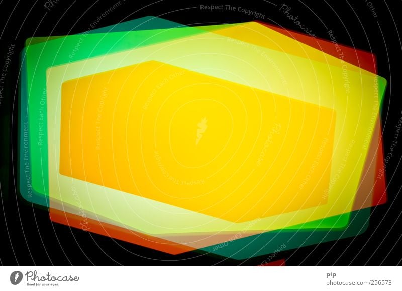 hexagon 1 Lightbox Illuminate Multicoloured Yellow Green Red Black Bizarre Lighting effect Hexagon polygonal Double exposure Play of colours Reaction