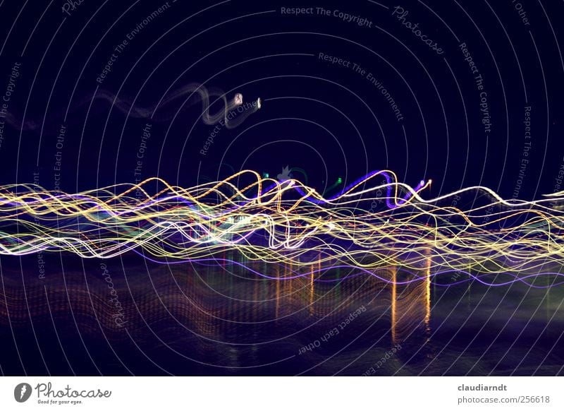 wavelengths Water Movement Illuminate Esthetic Exceptional Multicoloured Light painting Tracer path Tracks Undulation Swell Dark Colour photo Exterior shot