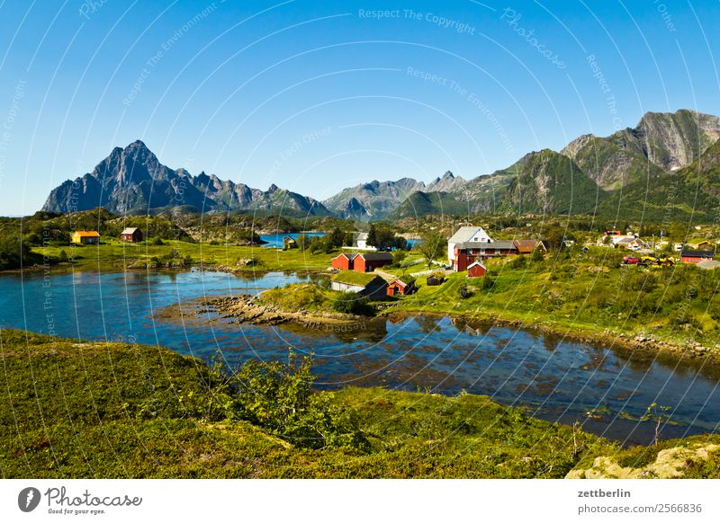 Vågakallen, further right Arctic Ocean Europe Village Rock Vacation & Travel Fjord Sky Heaven Horizon Island Landscape Maritime Nature Nordic Norway