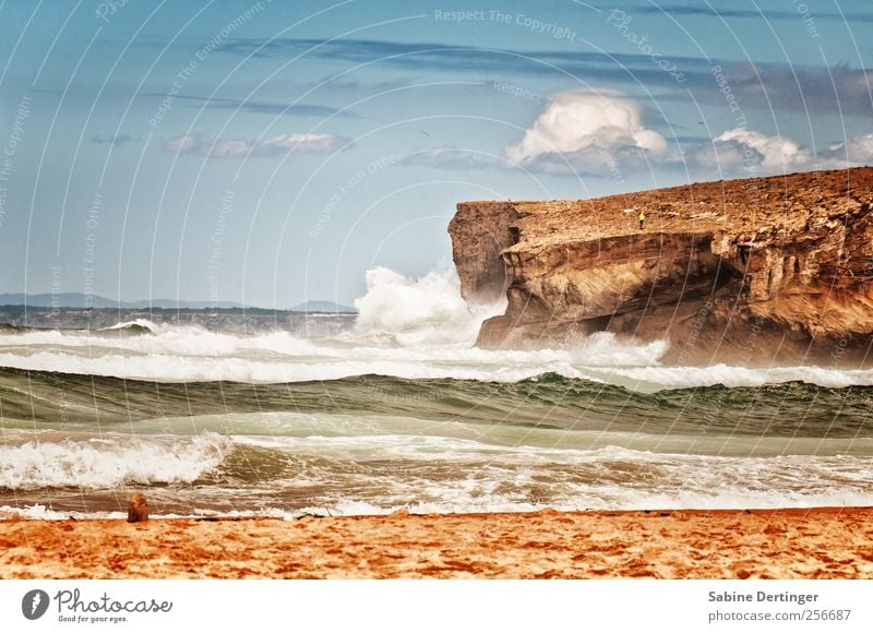 Atlantic Nature Landscape Sand Water Sky Clouds Summer Beautiful weather Wind Rock Waves Coast Beach Bay Ocean Atlantic Ocean Portugal Europe Relaxation