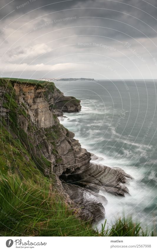 dragon foot Nature Landscape Plant Clouds Storm clouds Horizon Summer Bad weather Wind Grass Rock Waves Coast Ocean Deserted Dark Gigantic Blue Brown Gray Green