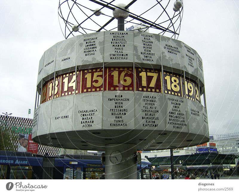 World time clock at Alex Colour photo Exterior shot Day Clock Technology Transience Alexanderplatz Afternoon Electrical equipment world time Berlin ex-ddr