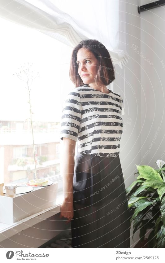 lady posing in the living room next to a window Luxury Elegant Style Happy Beautiful Body Relaxation Furniture Living room Human being Feminine Young woman