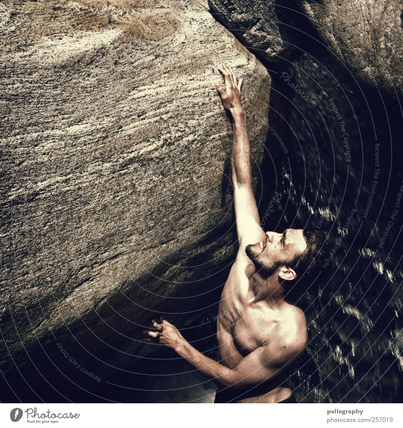 i want to reach the sky... (I) Human being Masculine Young man Youth (Young adults) Man Adults 1 18 - 30 years Nature Water Summer Hill Rock River Waterfall