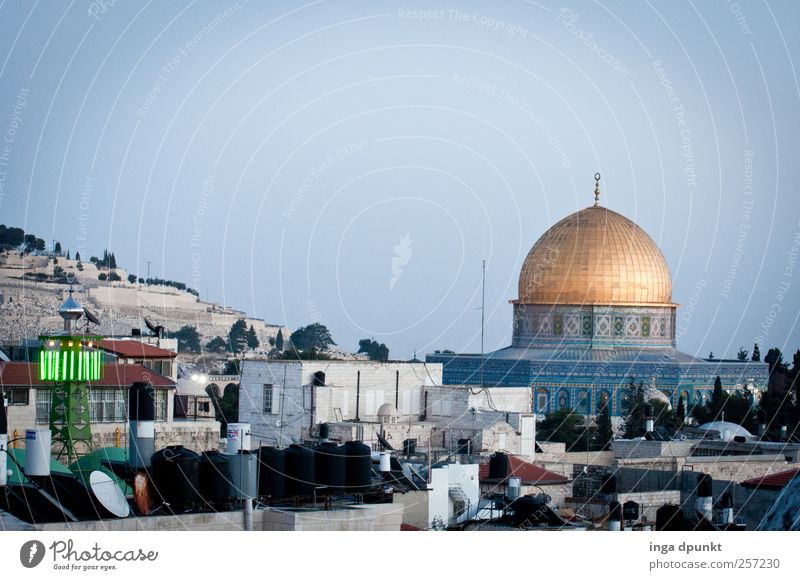 The old city West Jerusalem Israel Near and Middle East Deserted Dome Manmade structures Building Roof Satellite dish Dome of the rock Mosque Minaret