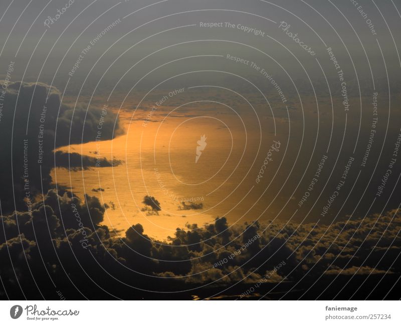 What a wonderful world! Aviation Airplane Water Happy Enthusiasm Clouds Orange Blue Gray Ocean Enclosed Clouds in the sky Bird's-eye view Gold Sunrise Beautiful