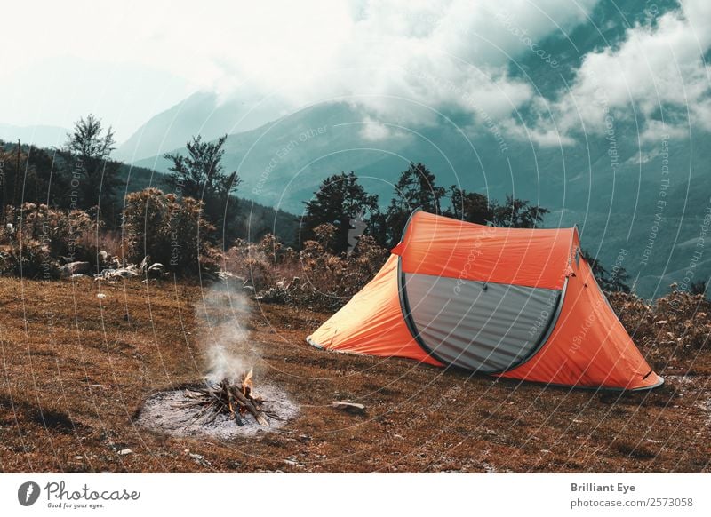 Camping in the mountains Lifestyle Leisure and hobbies Vacation & Travel Tourism Trip Adventure Expedition Summer Mountain Nature Landscape Fire Hill Relaxation