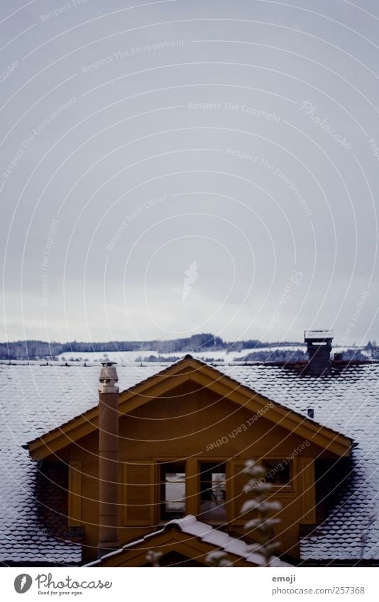 Inside it's warm Sky Winter Snow House (Residential Structure) Detached house Roof Chimney Dark Cold Exterior shot Gable Colour photo Deserted Copy Space top