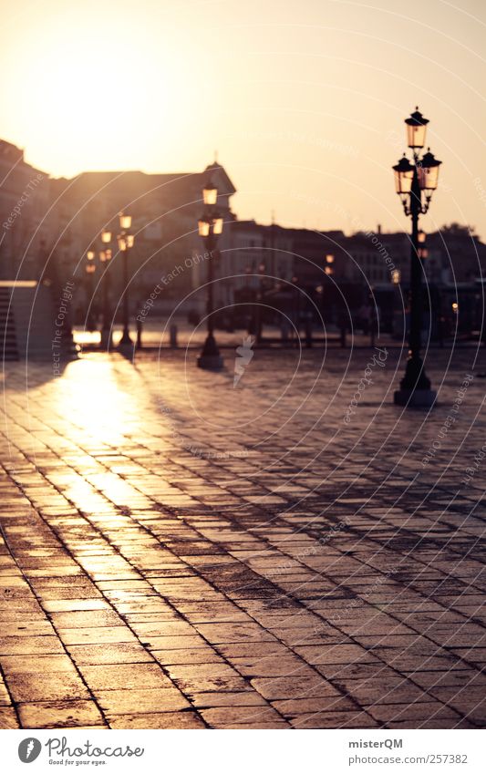 Sun promenade. Art Esthetic Far-off places Hope Loneliness Venice Twilight Veneto Italy Port City City trip Wanderlust Town Romance Sadness Promenade Lantern