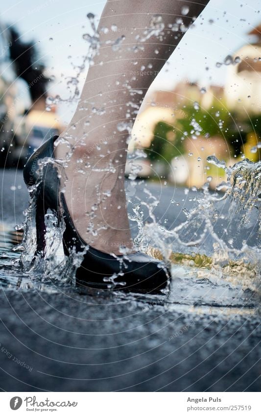 straight Human being Feminine Legs Feet 1 Street Fashion High heels Puddle Water Walking Colour photo Exterior shot Day Woman's leg Women`s feet Splash of water