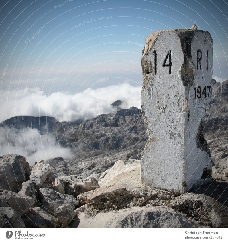 Climax. Nature Landscape Sky Clouds Horizon Sunlight Summer Beautiful weather Rock Alps Mountain Peak Slovenia Lanes & trails Stone Signs and labeling