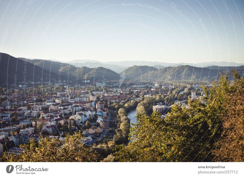 homebase Environment Cloudless sky Autumn Beautiful weather Mountain River Mura Graz Austria Federal State of Styria Town Downtown Authentic Large Natural Many