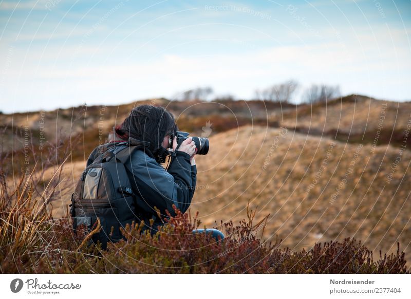 Photographing in the dunes Leisure and hobbies Vacation & Travel Tourism Trip Adventure Far-off places Summer Hiking Camera Human being Feminine Young woman