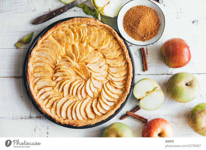 Apple tart Fruit Dough Baked goods Cake Dessert Breakfast Winter Table Autumn Warmth Wood Fresh Delicious Tradition Pie sweet puff pastry custard custard cream