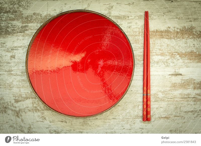 Oriental ceramic plate and chopsticks Lunch Dinner Plate Bowl Style Design Life Decoration Table Kitchen Restaurant Culture Wood Red Colour Tradition oriental