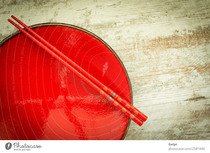 Oriental ceramic plate and chopsticks Lunch Dinner Plate Bowl Style Design Life Decoration Table Kitchen Restaurant Culture Wood Red Colour Tradition oriental