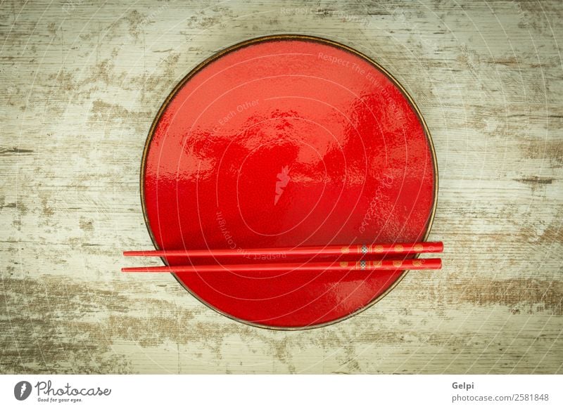 Oriental ceramic plate and chopsticks Lunch Dinner Plate Bowl Style Design Life Decoration Table Kitchen Restaurant Culture Wood Red Colour Tradition oriental