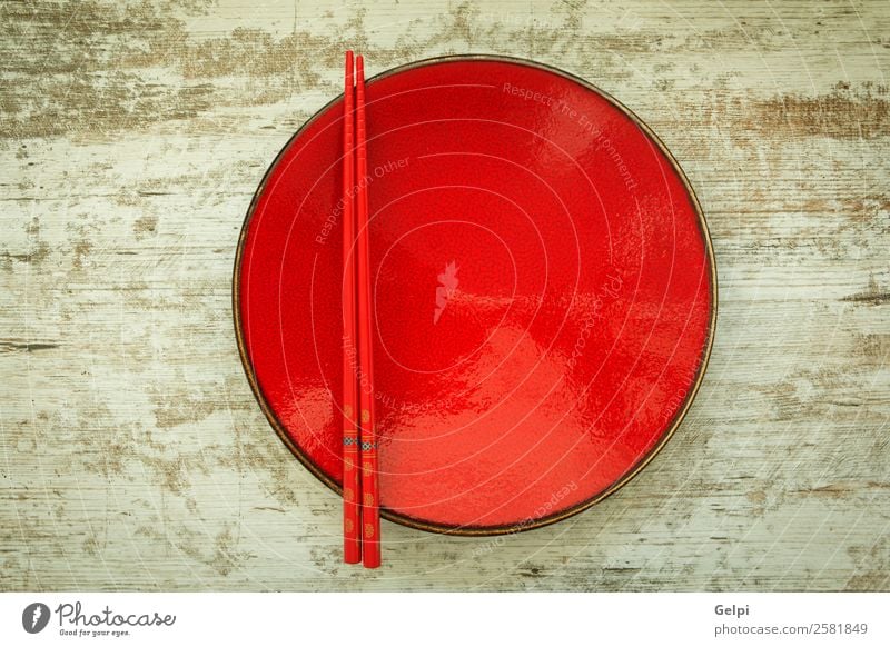 Oriental ceramic plate and chopsticks Lunch Dinner Plate Bowl Style Design Life Decoration Table Kitchen Restaurant Culture Wood Red Colour Tradition oriental