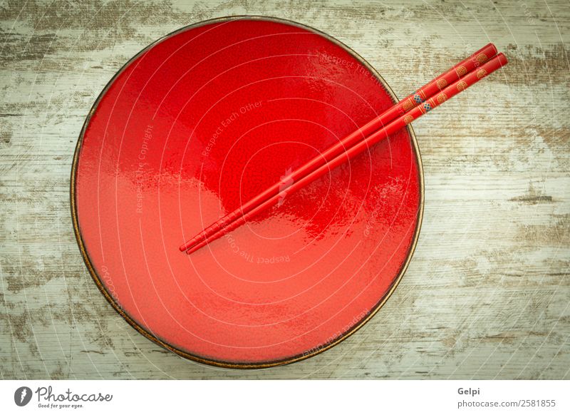 Oriental ceramic plate and chopsticks Lunch Dinner Plate Bowl Style Design Life Decoration Table Kitchen Restaurant Culture Wood Red Colour Tradition oriental