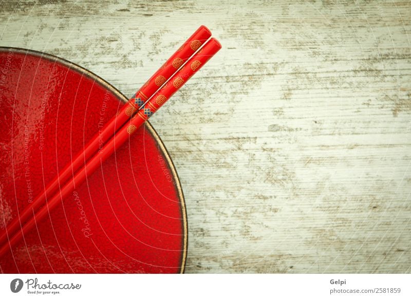 Oriental ceramic plate and chopsticks Lunch Dinner Plate Bowl Style Design Life Decoration Table Kitchen Restaurant Culture Wood Red Colour Tradition oriental