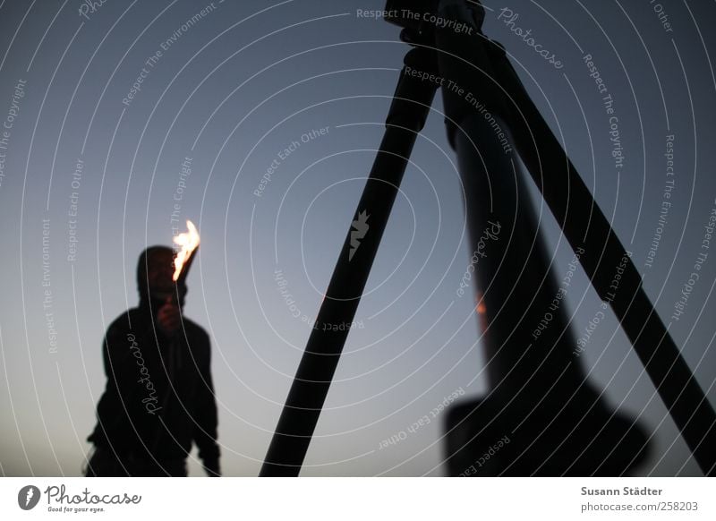 Spiekeroog, fire! Masculine Body Authentic Dark Fire Torch Tripod Playing Beach Fireman Fire-eater Silhouette Human being Multicoloured Exterior shot Evening