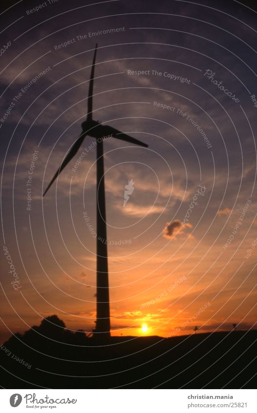 windmill Clouds Sunset Wind energy plant Evening Electricity generating station