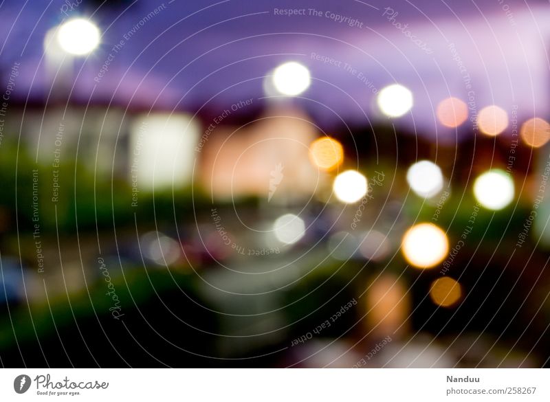 Suburban Glitter Life Town Cliche Housefront Lantern Blur Exterior shot Evening Sunset Colour photo Multicoloured Copy Space top Shallow depth of field