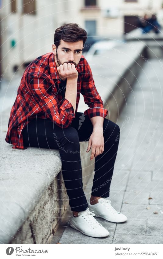 Young man in urban background wearing casual clothes Lifestyle Style Beautiful Hair and hairstyles Human being Masculine Youth (Young adults) Man Adults 1